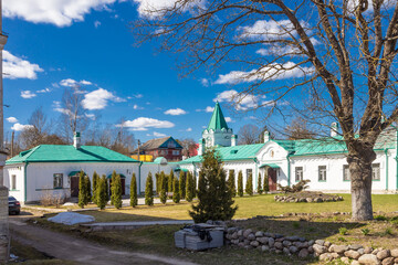 Staraya Ladoga, Russia, At the entrance to the Staraya Ladoga St. Nicholas Monastery on a sunny spring morning.