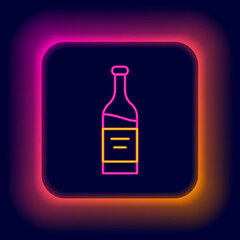 Glowing neon line Bottle of wine icon isolated on black background. Colorful outline concept. Vector