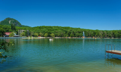 Fototapeta na wymiar Resort lake in Zheleznovodsk, Russia