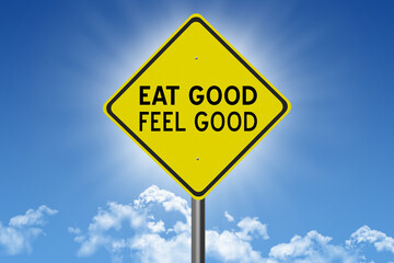 sign on blue sky background with sun and clouds and inspirational text