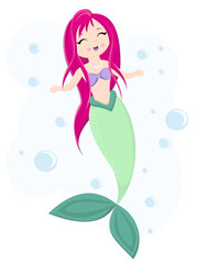 Cute little mermaid . Vector cartoon mermaid. Vector illustration. mermaid in the water