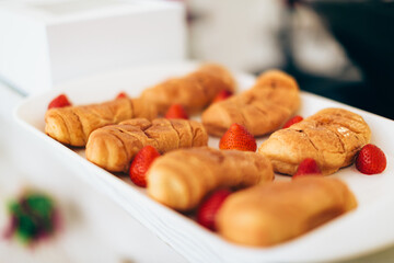 Fresh French croissants with strawberry 