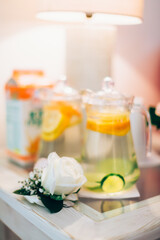 White rose on the table in the restaurant 