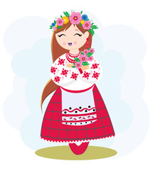 Ukrainian girl in national dress . A  woman in traditional costume. Travel to Ukraine. 
