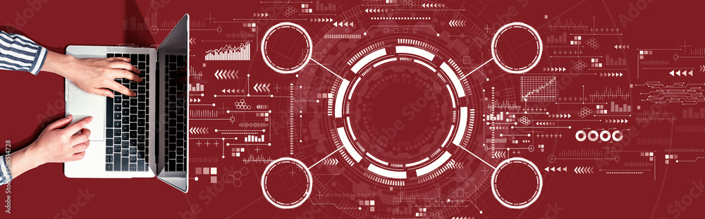 Poster tech circle with person using a laptop computer
