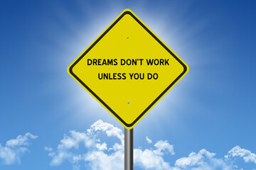 sign on blue sky background with sun and clouds and inspirational text