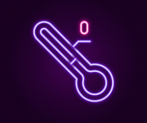 Glowing neon line Meteorology thermometer measuring icon isolated on black background. Thermometer equipment showing hot or cold weather. Colorful outline concept. Vector