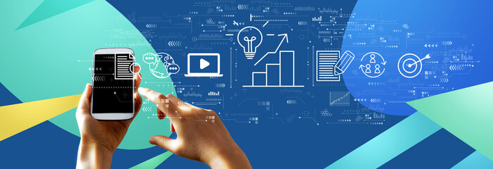 Content marketing concept with person using a smartphone