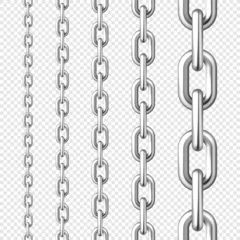 Foto op Plexiglas Realistic seamless metal chain with silver links on checkered background. Vector illustration. © 32 pixels