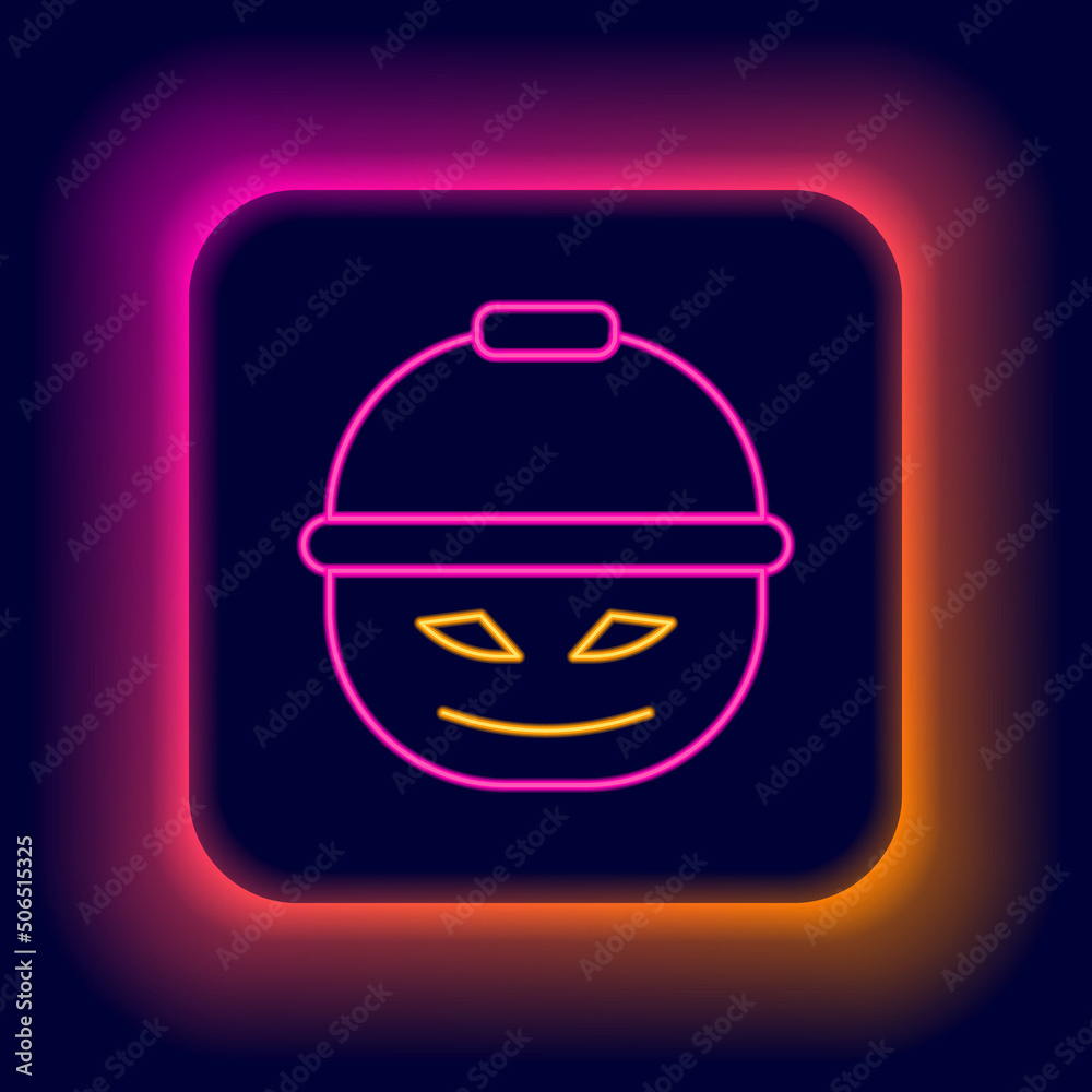 Poster glowing neon line pumpkin basket for sweets icon isolated on black background. happy halloween party