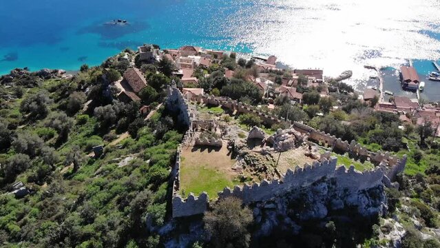 Aerial View Of The Ancient Fortress Ruins By The Sea (Simena Kalesi, Kekova, Turkey)