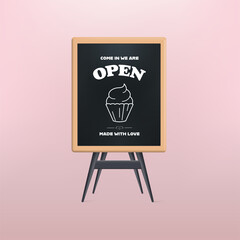 3d illustration vector blackboard menu restaurant. 3d vector cartoon design.	