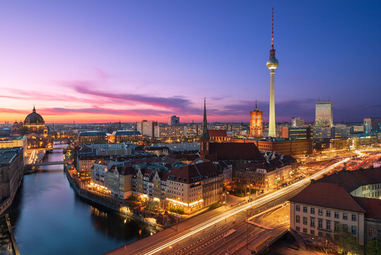 Fototapeta Berlin City Center at Amazing Sunset, Germany