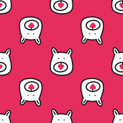 Seamless pattern with bear face and hearts on a pink background