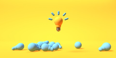 One out unique idea light bulb - 3D render
