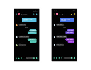 Chat app update black screen Vector trendy phone chat interface. black Flat interface