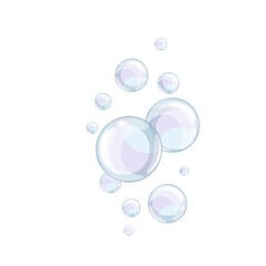 Flying shiny bubbles color vector illustration. Cleaning detergent large and small foamy bubbles in cartoon style, isolated