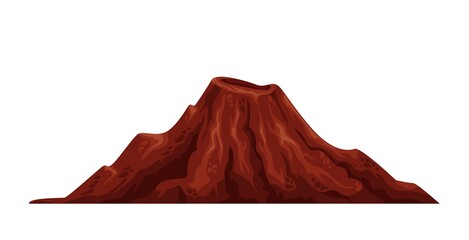 Large old volcano mountain top flat vector object isolated. Natural terrain formation cartoon style illustration - obrazy, fototapety, plakaty