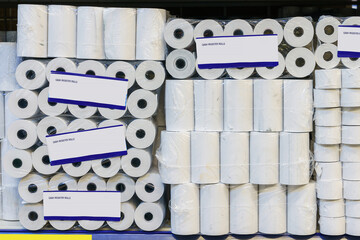 Rolls of tape for cash registers. Background with copy space