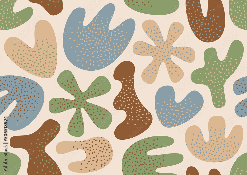 Wall mural various modern free form shapes and doodle objects seamless pattern. trendy contemporary pattern.