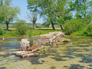 View of the old footbridge on the river Cetina