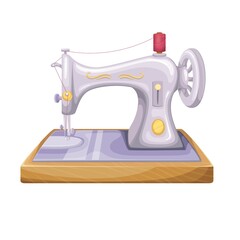 Vintage hand sewing machine flat color vector object isolated. Tailor equipment cartoon style illustration