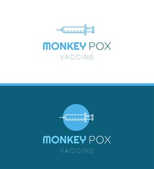 Monkeypox virus logo template, rashes therapy logotype, smallpox syringe needle vector icon design, new pandemic, blue vaccination branding, isolated on background