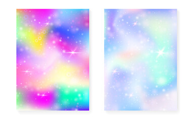 Fototapeta premium Rainbow background with kawaii princess gradient. Magic unicorn hologram.