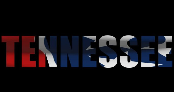 Tennessee state name with american flag waving, alpha channel footage
