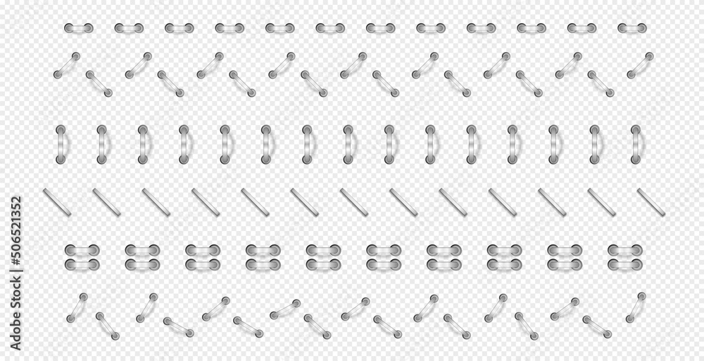 Wall mural stitches and dividers. collection of graphic elements for websites. sewing kit for drawing clothes, 