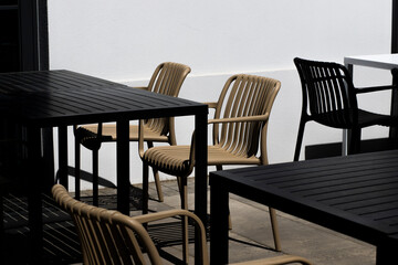 table and chairs in cafe