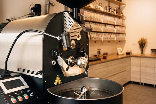 Professional coffee roasting machine in cafeteria