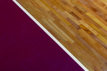 White line on the gymnasium floor for assign sports court. Badminton, Futsal, Volleyball and...