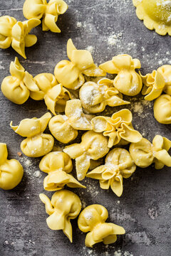 italian homemade raw tortellini ready to cook