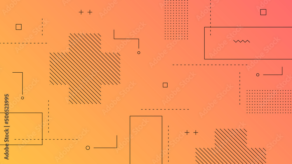 Wall mural modern abstract background with retro memphis elements and gradient peach orange color