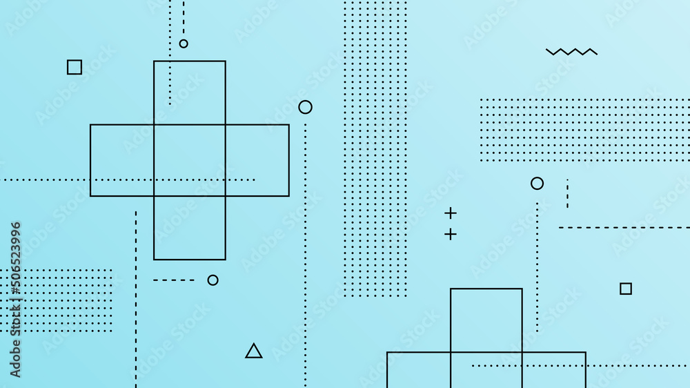 Sticker modern abstract background with retro memphis elements and light blue gradient color