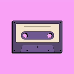 Fototapeta premium Old audio cassette tape for a player from the 80s. Flat vector illustration in retro style..