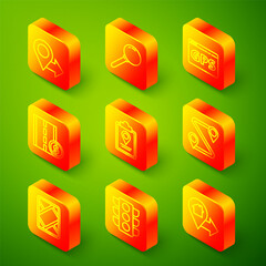 Set line Location, Push pin, Gps device with map, Toll road traffic sign, Folded location marker, Route, and Traffic light icon. Vector