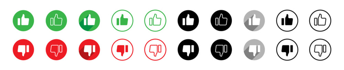 Thumbs up or down, like and dislike vector icon set circle - obrazy, fototapety, plakaty