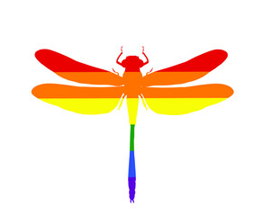 Animal dragonfly symbol LGBT flag vector silhouette illustration, pride badge sign isolated. Gay flag culture sign. Homosexual pride. Lesbian sign. Trans sexual human rights freedom. Urban culture.