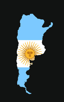 Argentina vector map silhouette illustration isolated on black background. Argentina flag map. Southern America state symbol. 