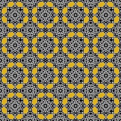 The Grey Floral Mandala Design in Gold Fabric Seamless Pattern