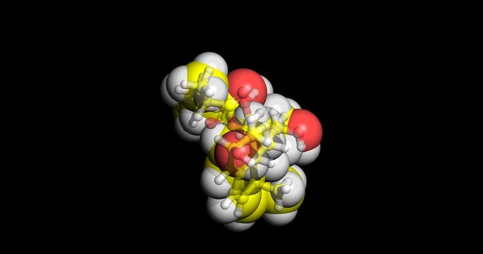 Pravastatin molecule, 3D spinning, 4K