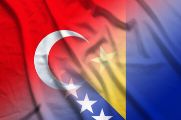 Turkey and Bosnia and Herzegovina national flag transborder negotiation BIH TUR - obrazy, fototapety, plakaty