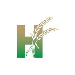 Letter H with rice plant icon illustration template