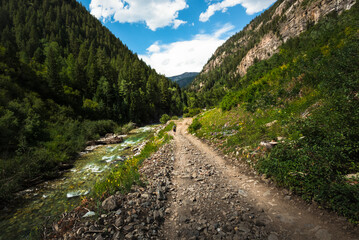 Hiking along the Crystal River near Marble, Colorado in summer