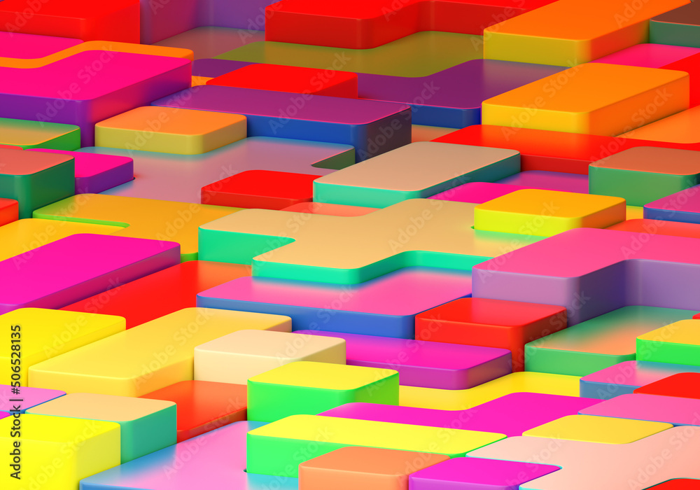 Poster multicolored texture. colorful pattern. volumetric elements from tetris. multicolored tetris texture