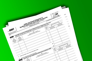 Obraz premium Form 8997 documentation published IRS USA 44317. American tax document on colored