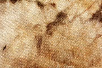 Old fabric with brown stains full frame for background, murder case idea, old blood stains on fabric.