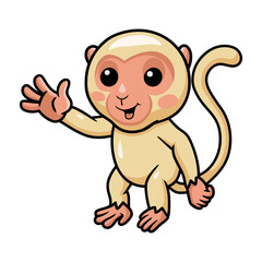 Cute little albino monkey cartoon waving hand